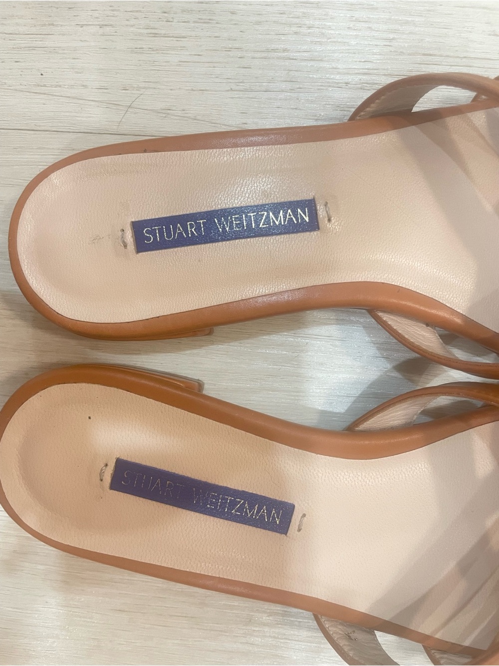Stuart Weitzman Women's Tan Leather Slide Sandals size 6 - Picture 2 of 5